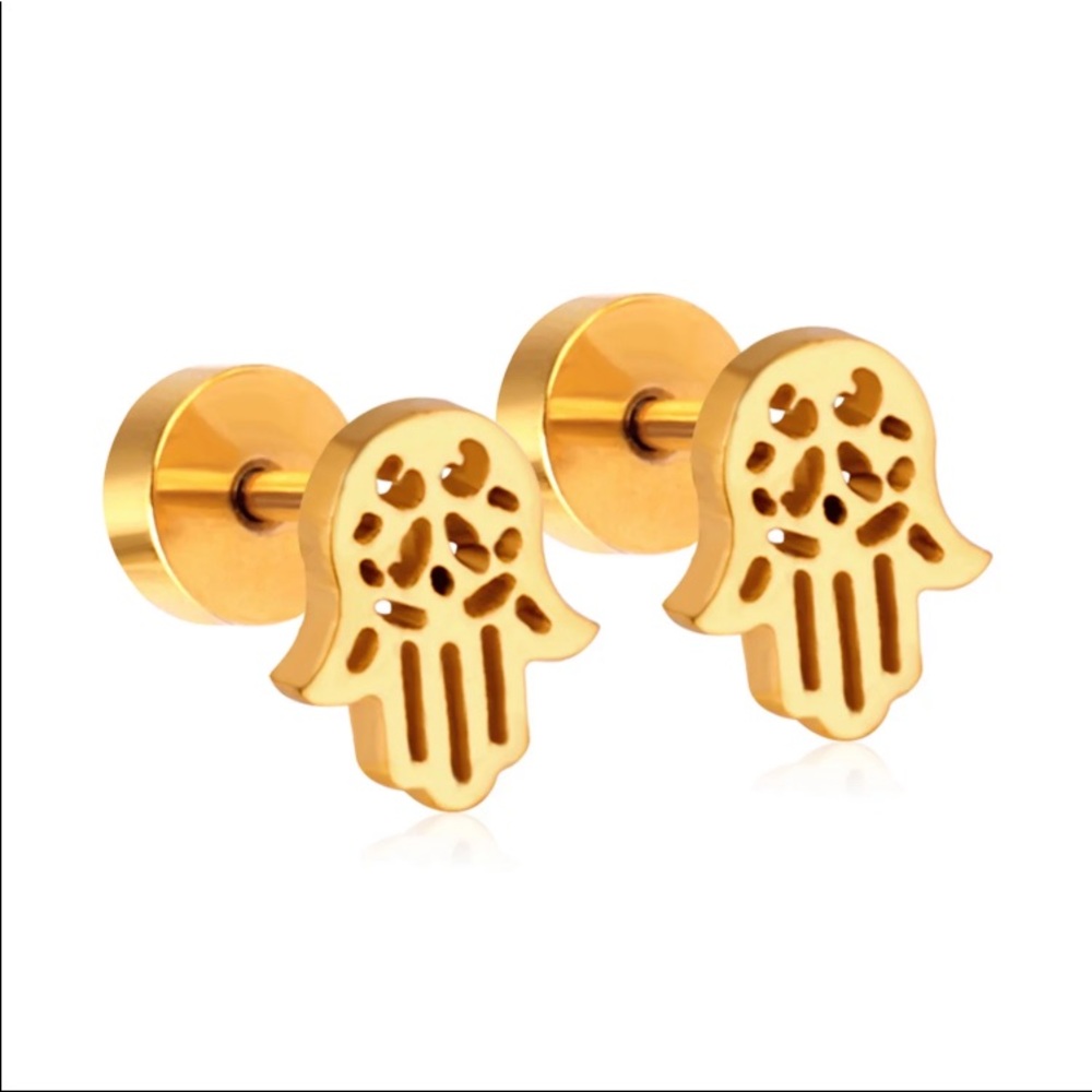 NWT gold plated palm hand stud earrings